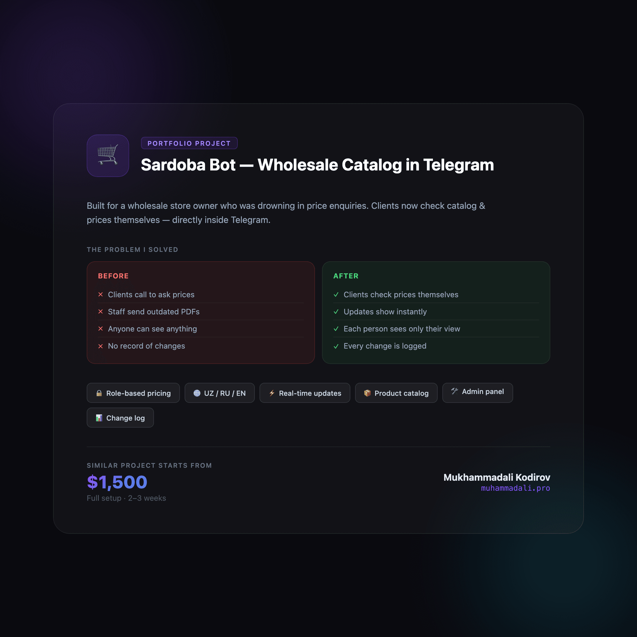 Sardoba Bot — Telegram Catalog